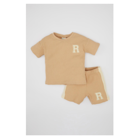 DEFACTO Baby Boy 2-Piece Set Waffle Short Sleeve T-Shirt Shorts