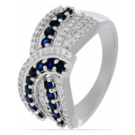 Prsten stříbrný s modrým safírem a zirkony Ag 925 048101 SAF - 54 mm , 5,3 g
