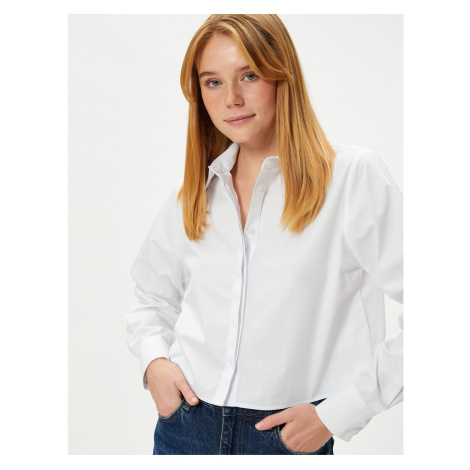 Koton Crop Shirt Long Sleeve Cuff Collar Buttoned Cotton