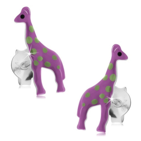 Náušnice ze stříbra 925, fialová žirafa se světle zelenými skvrnami Šperky eshop