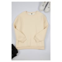 Trendyol Curve Beige Oversize/Relaxed Fit Basic Crew Neck Thick/Knitted Sweatshirt with fleece i