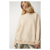 Happiness İstanbul Women's Cream Raised Oversize Sweatshirt