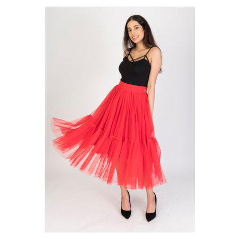 Červená tylová midi sukně
