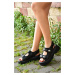 Fox Shoes Women's Black High-soled Sandals
