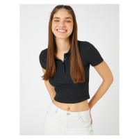 Koton Crop T-Shirt Polo Neck Short Sleeves Button Detailed.