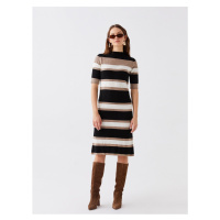 LC Waikiki Half Turtleneck Women's Knitwear Dress with Color Block and Short Sleeves.