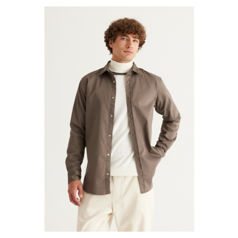 ALTINYILDIZ CLASSICS Men's Brown Comfort Fit Comfort Fit Cotton Diagonal Patterned Shirt AC&Co / Altınyıldız Classics