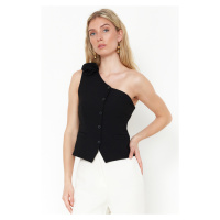 Trendyol Limited Edition Black Fitted One Shoulder Rose Detail Crop Woven Vest