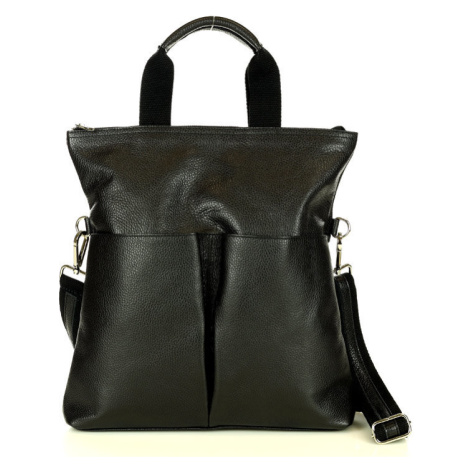 Dámská kožená shopper bag kabelka Mazzini M148 černá GENUINE LEATHER