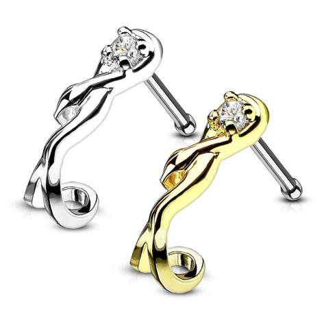 Piercing do nosu z oceli - zvlněný had obtočený kolem kubického zirkonu - Barva: Zlatá Šperky eshop