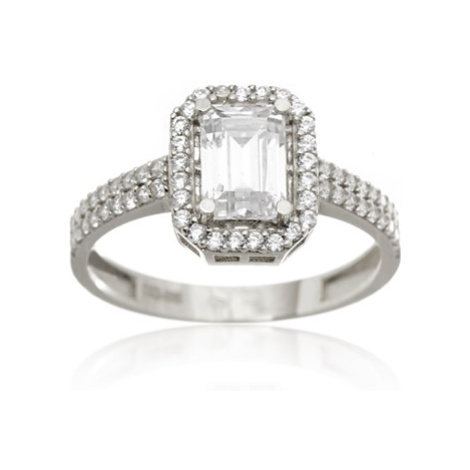 Luxusní dámský prsten z bílého zlata se zirkony PR0594F + DÁREK ZDARMA