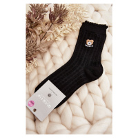 Vzorované dámské ponožky s medvídkem, černé