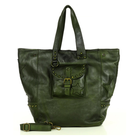 Dámská kožená shopper bag kabelka Mazzini M161 zelená