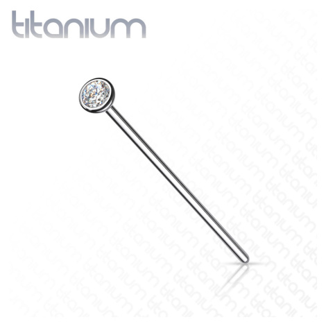 Titanový piercing do nosu stříbrné barvy - čirý zirkon v kulaté objímce, 1 mm - Rozměr: 1 mm x 1 Šperky eshop