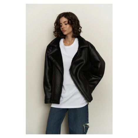 Laluvia Black Shearling Leather Coat