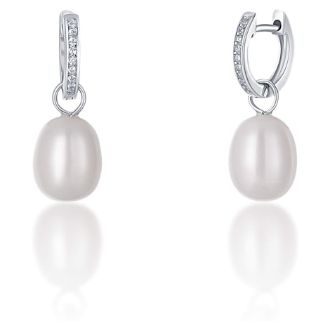 JwL Luxury Pearls Stříbrné kruhové náušnice á la vévodkyně Kate s pravou perlou a zirkony 3v1 JL