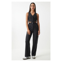 Happiness İstanbul Women's Black Slim Striped Knitted Vest Trousers Set