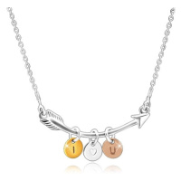 Stříbrný 925 náhrdelník - zahnutý šíp, trojbarevné kroužky 
