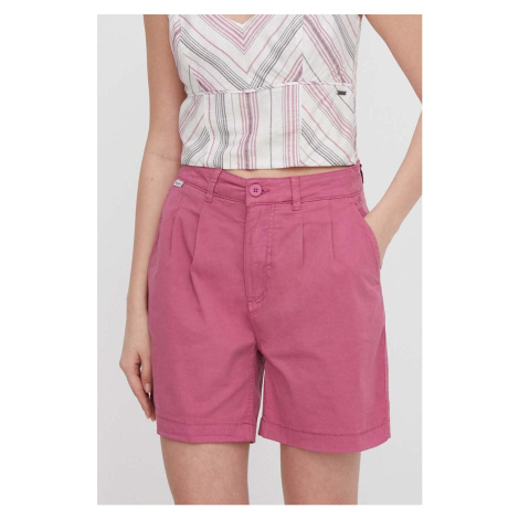 Kraťasy Pepe Jeans dámské, růžová barva, hladké, high waist