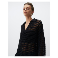 Jimmy Key Black Polo Neck Long Sleeve Openwork Sweater