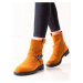 Praktické oranžové dámské kotníčkové boty na plochém podpatku