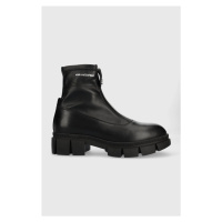 Kožené kotníkové boty Karl Lagerfeld Aria dámské, černá barva, na plochém podpatku
