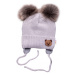 Dětská zimní čepice s fleecem Teddy Bear - chlupáčk. bambulky - sv. šedá, šedá,BABY NELLYS, vel.