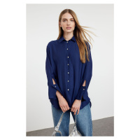 Trendyol Navy Blue Satin Woven Shirt