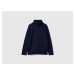 Benetton, Dark Blue Turtleneck Sweater In Cashmere And Wool Blend