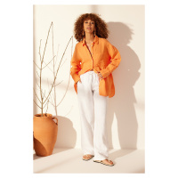 Trendyol Orange 100% Linen Oversize Shirt