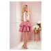 Dvoubarevné mini šaty s krajkovým výstřihem a pěnovou sukní 368-1