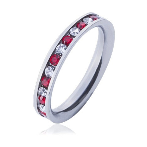 Ocelový prsten - obroučka, střídající se čiré a červené zirkony Šperky eshop