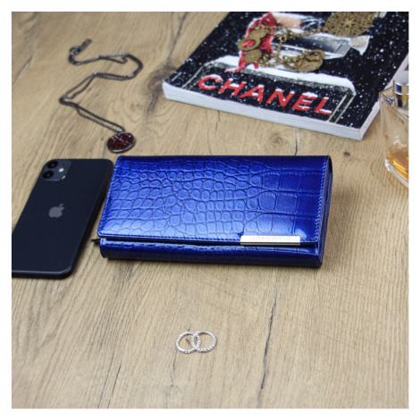 Luxusní velká dámská kožená peněženka Somra, modrá GREGORIO