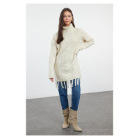 Trendyol Stone Hair Knitted Patterned Tassel Knitwear Sweater