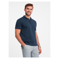 Ombre Men's melange polo shirt with striped collar - black