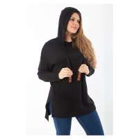 Şans Women's Plus Size Black Back Long Side Slit Hooded Sweatshirt