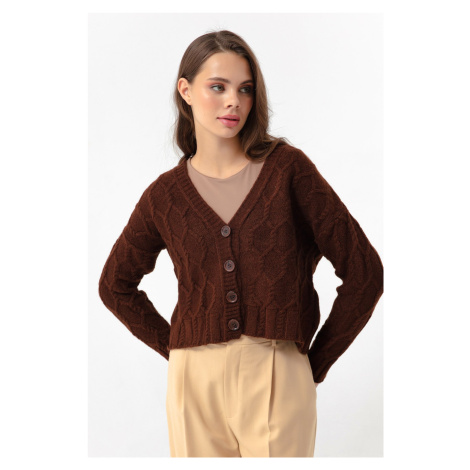Lafaba Women's Brown Knit Detail Raised Knitwear Cardigan