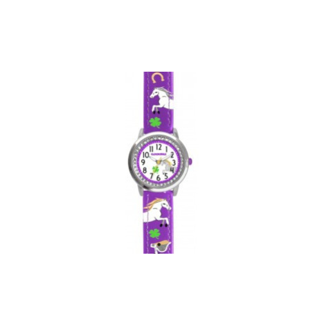 CLOCKODILE Fialové dívčí dětské hodinky a kamínky KONÍK CWG5130