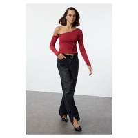 Trendyol Red One Shoulder Cotton Slim Fit Crop Knitted Blouse