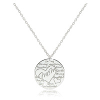 Rhodiovaný stříbrný náhrdelník 925 - lesklý kroužek s nápisem 