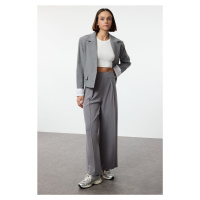 Trendyol Grey Pleated Detail Wide Leg Trousers