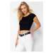 Trendyol Black Crew Neck Moon Sleeve Crop Knitted Blouse