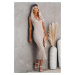 Madmext Beige V-Neck Straps Knitwear Long Dress