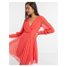 ASOS DESIGN pleated wrap mini dress in dobby spot with pin tuck sleeves in red