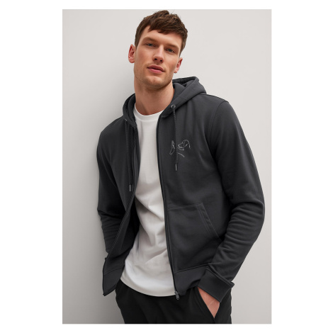 Mikina s Kapucí na Zip, Barva Železitě Šedá, s Potiskem Dog High Five Hedrix