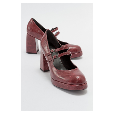 LuviShoes OREAS Women's Claret Red Pattern Heeled Shoes
