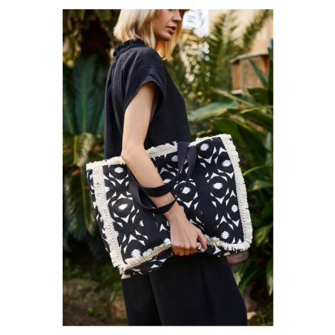 Marisse Large Black Fringed Bag