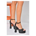 Fox Shoes Women's Black Platform High-Heeled Shoes