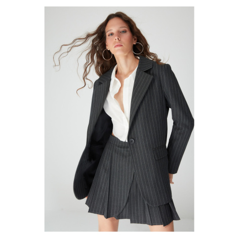 Trendyol Black Regular Lined Woven Striped Blazer Jacket