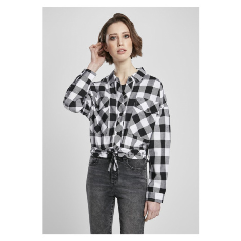 Ladies Short Oversized Check Shirt - black/white Urban Classics